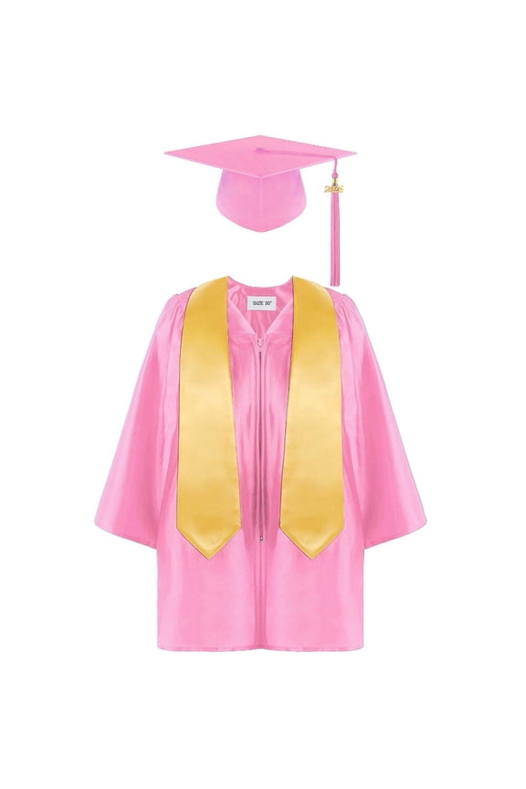 Preschool Kindergarten Graduation Gown for Toddler Girls Solid Color Jacket with Tassel Cap Child Comfort CoatPink