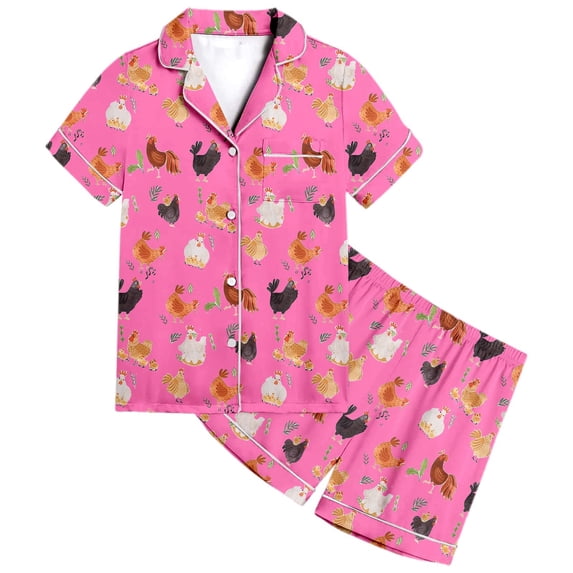 Byoo Print Sleepwear for Big Girl Pumpkin Truck Painted Short Sleeve Button Down Shirt Shorts Homewear