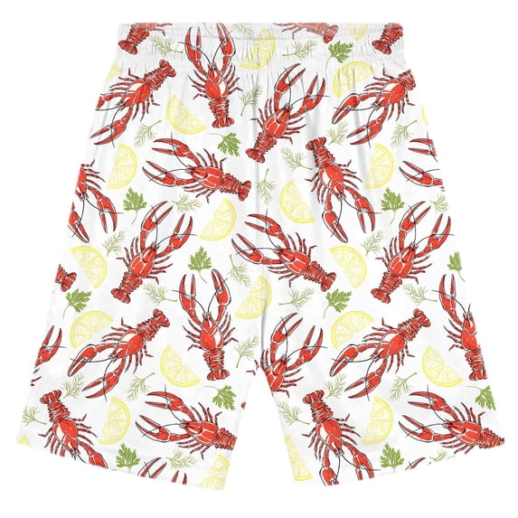 Byoo Printed Shorts for Toddler Boy Crawfish Graphic Elastic Waist Pockets Summer Vacation Beach Trunks