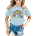 thumbnail image 1 of Byoo Printed T Shirt for Big Girls Classic Rainbow Letter Graphic Loose Fit Tees Unisex Versatile T-Shirt,Light Blue, 1 of 4