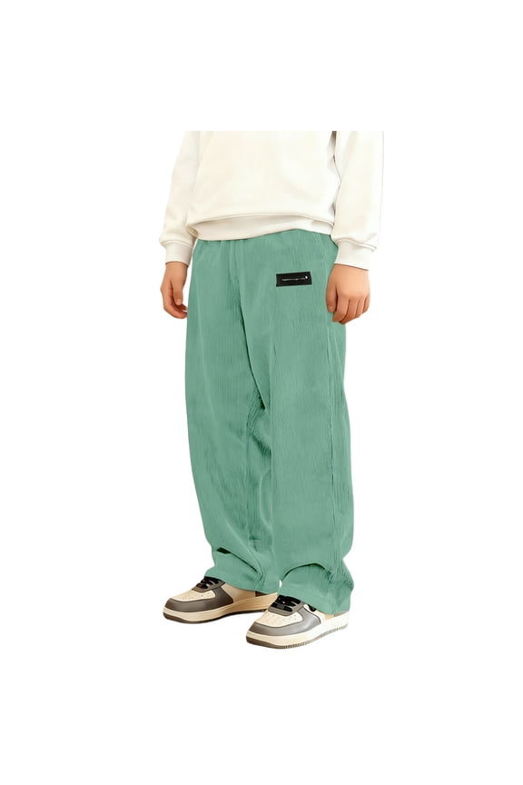 Relaxed Wide Leg Corduroy Pants for Little Boys Elastic Waist Casual Daily Wear Trousers
