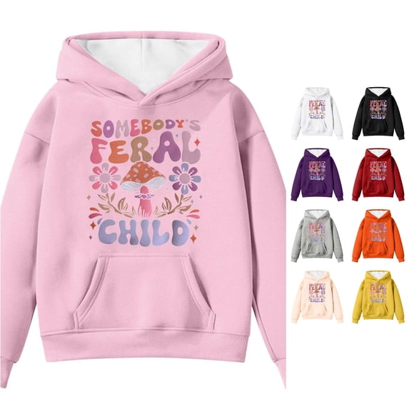 Byoo Retro Graphic Hoody Sweatshirt for Big Girls Long Sleeve Mushroom Floral Printed Hoodies Play Daily Pullovers,Pink