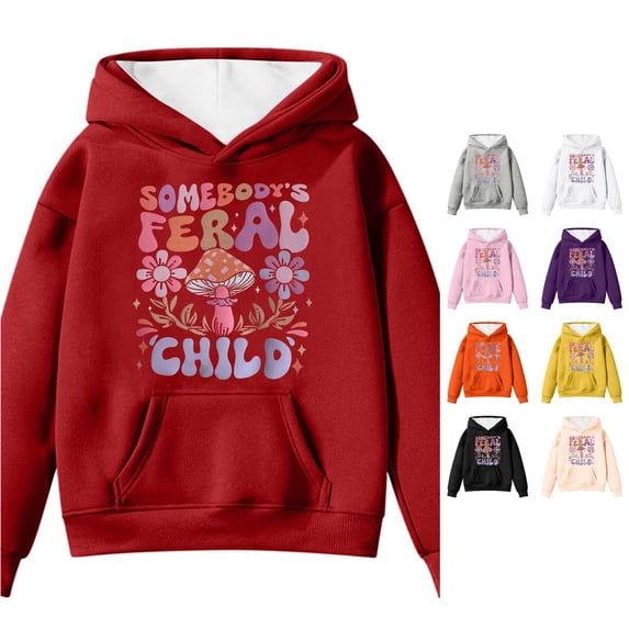 Byoo Retro Graphic Hoody Sweatshirt for Little Girls Long Sleeve Mushroom Floral Printed Hoodies Play Daily Pullovers,Brick Red