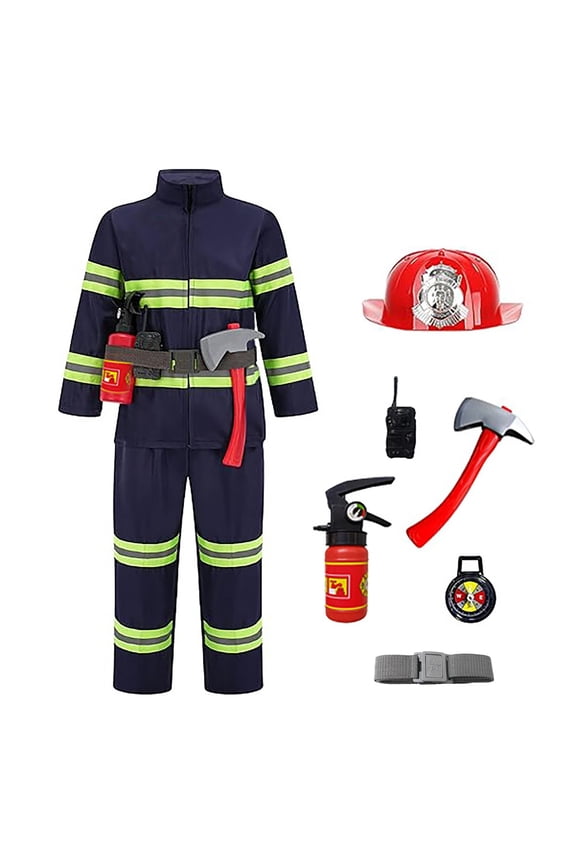 Role Playing Outfit for Boy Firefighter Long Sleeve Colorblock Jacket Pants Sets Active School Clothes Set