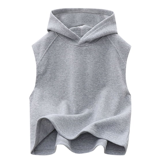 Byoo Sleeveless Hoodie for Tween Boy Solid Color Oversize Hooded Sweatshirt Kids Soft Daily Vest Tank TopsGrey