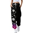 thumbnail image 1 of Byoo Snowflake Print Toddler Girls' Jogger Pants Soft Cozy Elastic Waistband High Rise Kids Sweatpants Comfort Pants,Black, 1 of 4