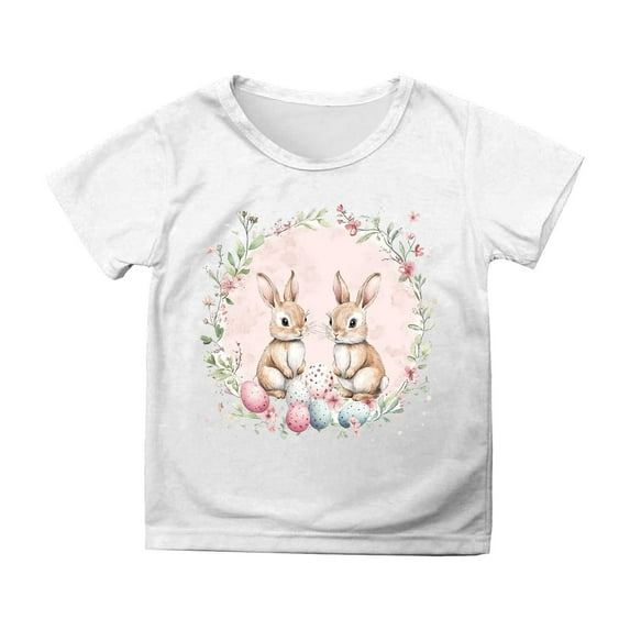 Byoo Soft T Shirt for Big Girls O-Neck Short Sleeve Easter T Shirt with Cartoon Bunny Graphic Breathable Tee Top, 10-11 Years