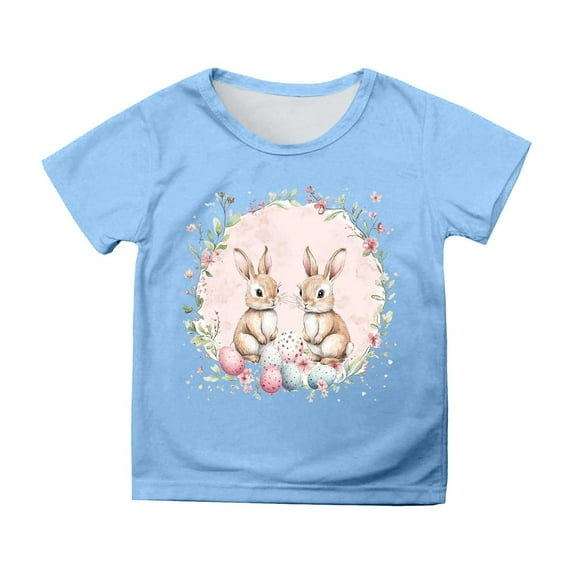Byoo Soft T Shirt for Big Girls O-Neck Short Sleeve Easter T Shirt with Cartoon Bunny Graphic Breathable Tee Top, 10-11 Years
