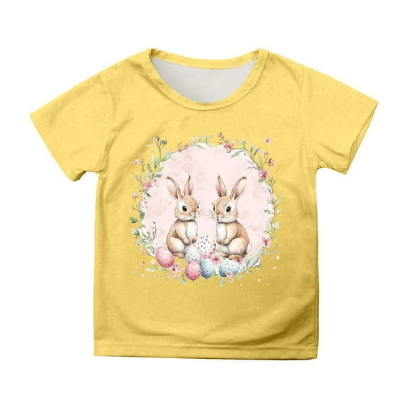 Byoo Soft T Shirt for Tween Girls O-Neck Short Sleeve Easter T Shirt with Cartoon Bunny Graphic Breathable Tee Top, 12-13 Years