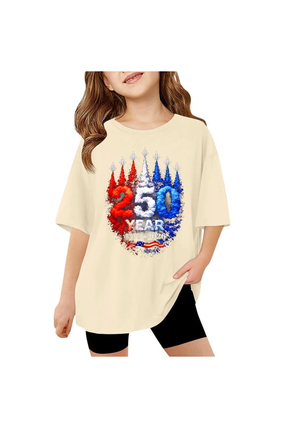 Soft Tee Shirt for Toddler Girl America's 250th Anniversary Number Graphic Tshirt Kids 4th of July Tee Top ,3-4 T