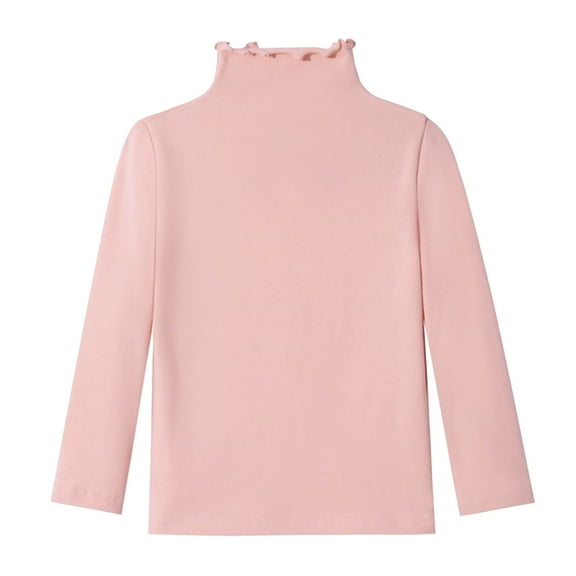 Byoo Solid Color Big Girls T Shirt Lettuce Trim High Neck Long Sleeve Pullover Top Kids Comfortable Clothing