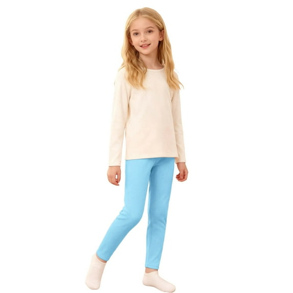 Byoo Solid Leggings for Teen Girl Straight Leg High Rise Relaxed Slim Fit Capris Trousers Kids Soft Tights Pants,Light Blue