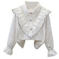 thumbnail image 1 of Byoo Solid T Shirt for Toddler Girls Ruffled Lapel Collar Button Down Full Sleeve Blouses Shirt Kids Casual Top, 1 of 3