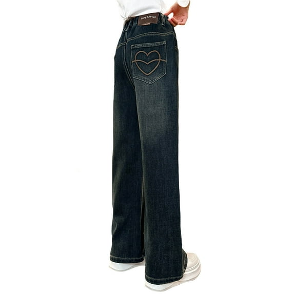 Byoo Solid Washed Denim Pants for Little Girl Vintage High Rise Wide Leg High Rise Active Jeans Relaxed Comfy Trousers