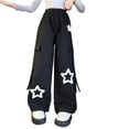 thumbnail image 1 of Byoo Star Printed Tween Girls' Cargo Pants Y2K Tough Wide Leg Straight Fit Retro Jeans Pants Basic Durable Denim Pants, 1 of 9