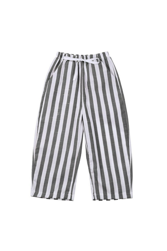 Striped Pants for Boys Straight Fit Wide Lege Loose High Elastic Waist Trousers Child Active Comfy Pants