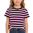 thumbnail image 1 of Byoo Striped Print T-Shirt for Big Boys Casual Short Sleeve Round Neck Comfortable Tshirt Casual Daily Pullover Top， Pink, 1 of 6
