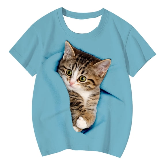 Byoo Summer Cute T Shirt for Toddler Girls 3D Kitten Cat Print Casual Short Sleeve Tee Tops