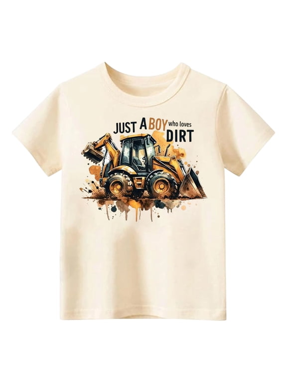 Summer Cute Tee Shirt for Toddler Boys Construction Vehicle Print Casual Short Sleeve Tops