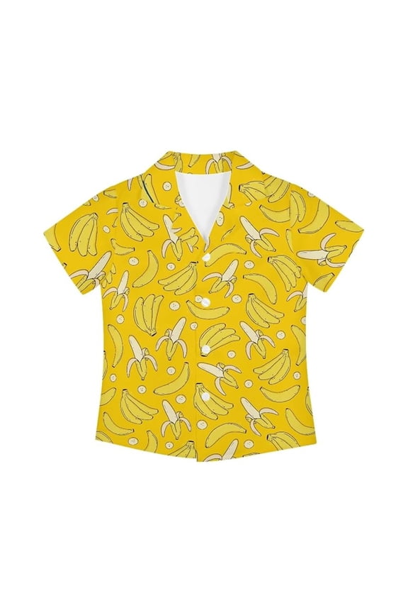 Summer Light Button Down Shirt for Little Boys Banana Fruit All Over Print Beach Casual Button-Up Shirt
