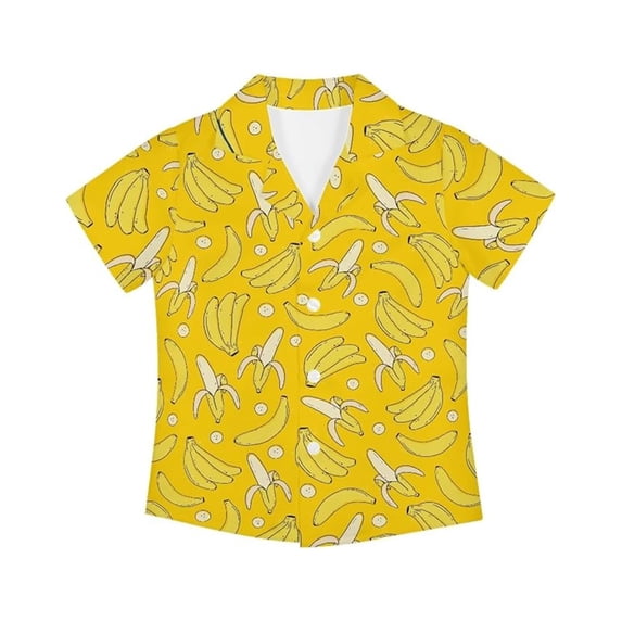 Byoo Summer Light Button Down Shirt for Toddler Boys Banana Fruit All Over Print Beach Casual Button-Up Shirt