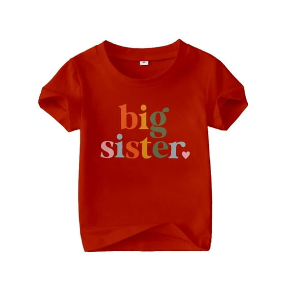 Byoo Summer Shirt for Little Girl Big Sister Letter Graphic Short Sleeve Top Basic Coton T Shirt for Children,Red