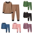 thumbnail image 1 of Byoo Boy Ribbed Thermal Underwear Set Long Sleeve Crew Neck Base Layer Tee Pants Soft Loungewear, 1 of 7