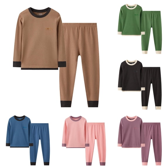 Byoo Boy Ribbed Thermal Underwear Set Long Sleeve Crew Neck Base Layer Tee Pants Soft Loungewear