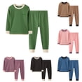 thumbnail image 1 of Byoo Boy Ribbed Thermal Underwear Set Long Sleeve Crew Neck Base Layer Tee Pants Soft Loungewear, 1 of 8