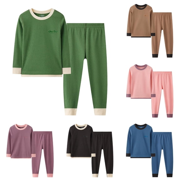 Byoo Boy Ribbed Thermal Underwear Set Long Sleeve Crew Neck Base Layer Tee Pants Soft Loungewear