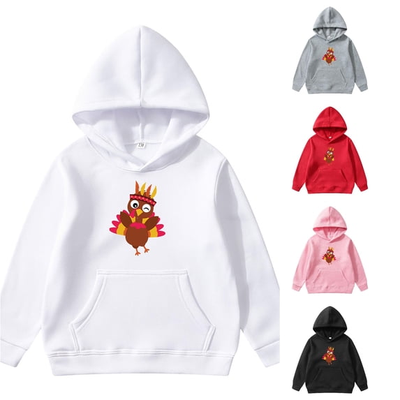 Byoo Boy's Festive Hoodie Long Sleeve Thanksgiving Turkey Graphic Pullover Holiday Casual Hooded Sweatshirt,White