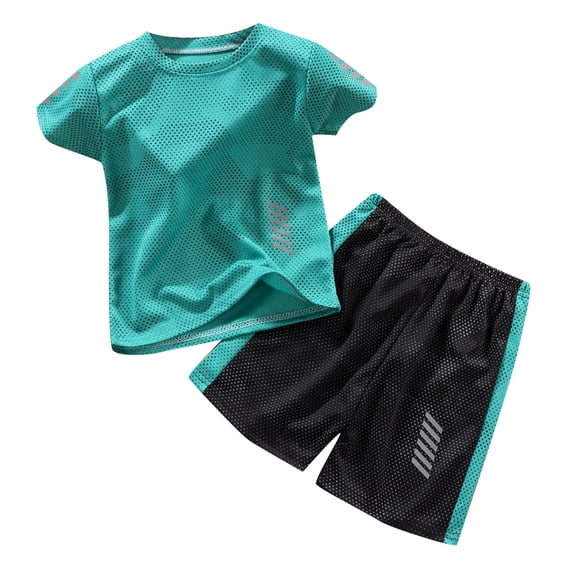 Byoo Boy's Sporty Clothes Set Breathable Mesh Crew Neck Active Short Sleeve Tee Shorts Set Lightweight Quick Dry 2pcs Outfit