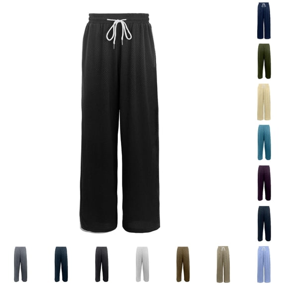 Byoo Teen Boy's Waffle Knit Athletic Pants Solid Loose Fit Trousers Outdoor Play Bottoms,Black