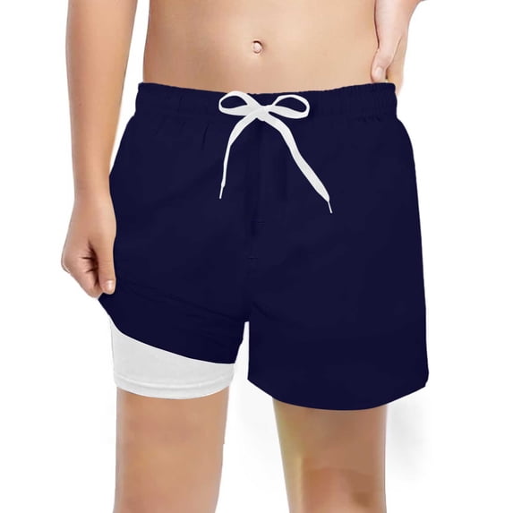 Byoo Boys Drawstring Board Shorts Solid High Rise Wide Leg Stretch Lined Swim Trunks for Child Sport Active Shorts