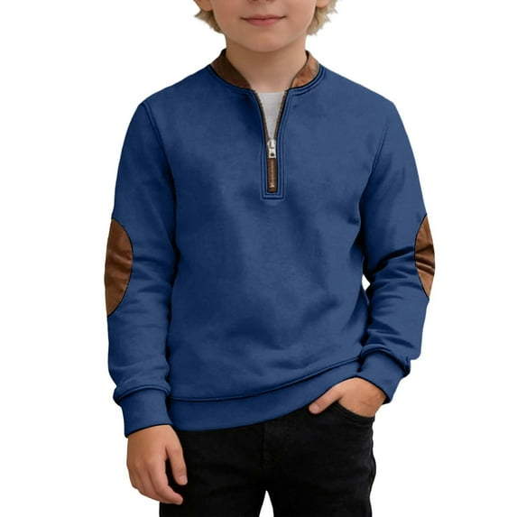 Byoo Boys Sweatshirts Colorblock Long Sleeve Crewneck Zipper Pullover Top for Kids Soft Daily Sweatshirt, Blue