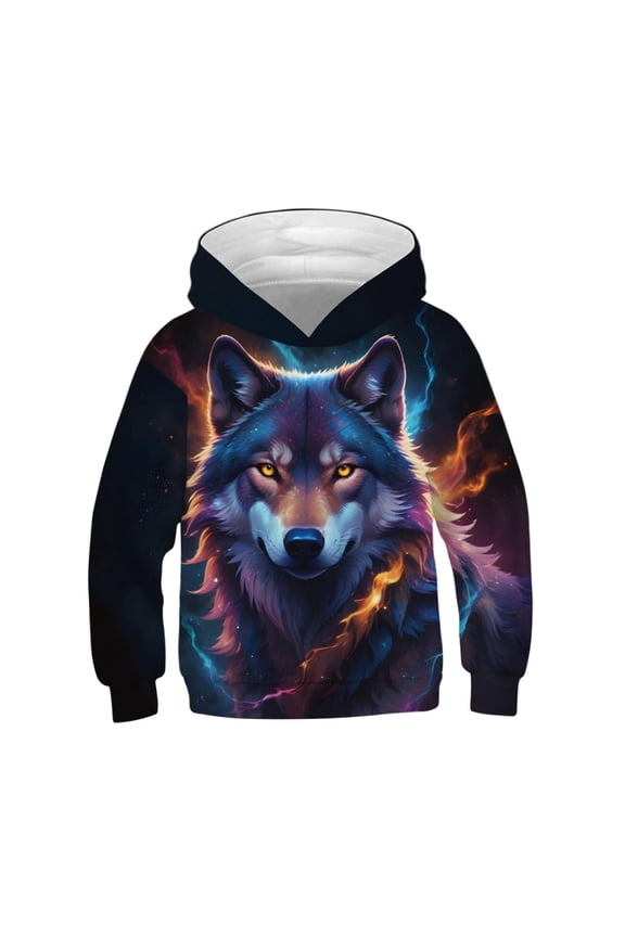 Teen Boys Sweatshirts Wolf Print Pullover Hoodie Sweatshirts Comfortable Outerwear Warm Shirt for Kid
