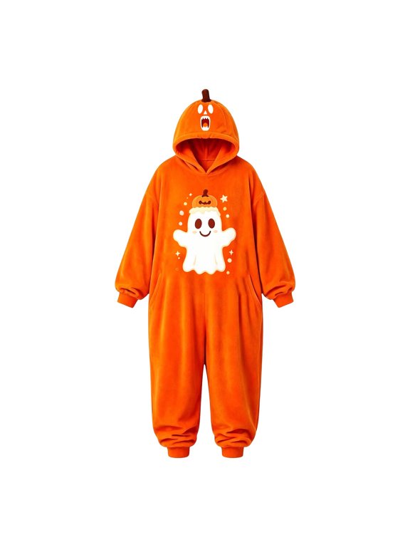 Girl's Fun Jumpsuit Pajama Halloween Simple Ghost Pumpkin Print Sleepwear