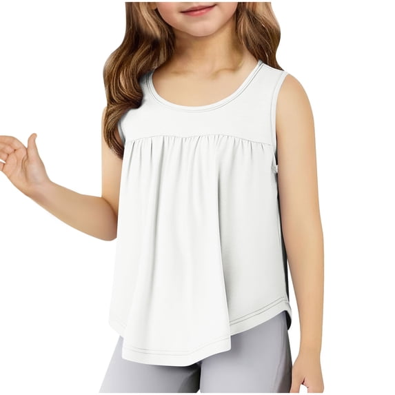 Byoo Girl's Solid Color Loose Tank Tops Sleeveless Crew Neck Ruched T Shirts Soft Comfy Casual Basic Daily Pullover Tank Tees