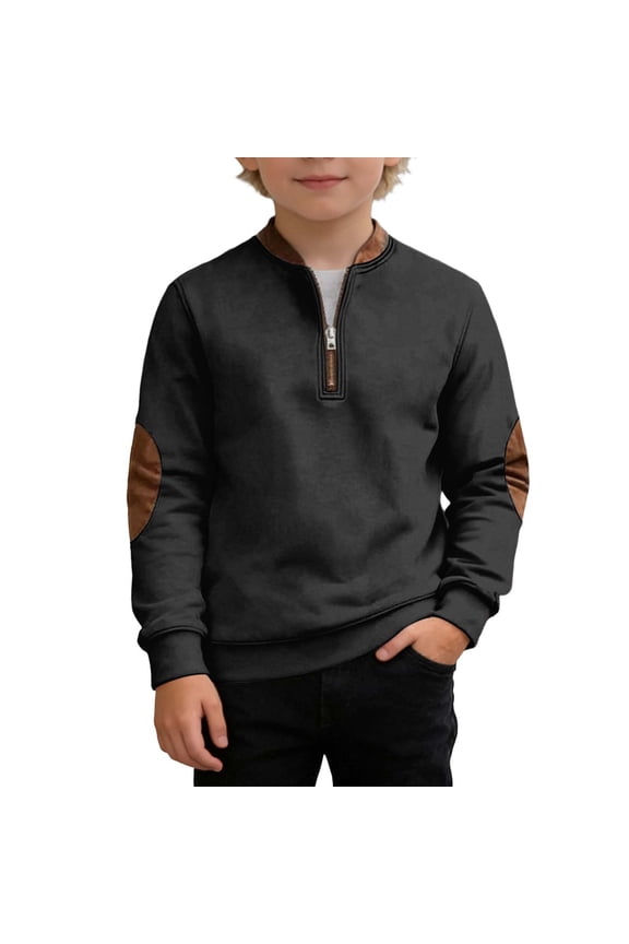 Girll Zipper Sweatshirt Patch Crewneck Full Sleeve Pullover with Ribbed Trim Pullover Tops Soft Casual Breathable Daily Hoodie