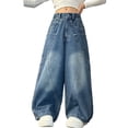 thumbnail image 1 of Byoo Girls Cargo Jeggings High Waist Straight Leg Wide Leg Vintage Jeans Casual Loose Fit Trousers for Children, 1 of 9