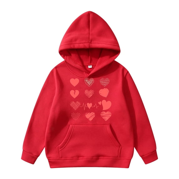Byoo Girls' Graphic Hoodie Soft Cute Heart Painted Long-Sleeved Kids Hoody Sweatshirt Active Sweatshirts Outdoorï¼Red