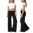 thumbnail image 1 of Byoo Girls' High Waist Flare Pants Solid Ruched Waistband Soft Wide Leg Yoga Trousers, 1 of 7