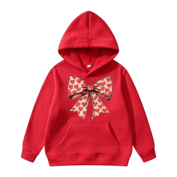 Byoo Teen Girls Hoodie Bow Graphic Valentine's Day Pocket Pullovers Hoody Sweatshirts Relaxed Fit Top for Kids