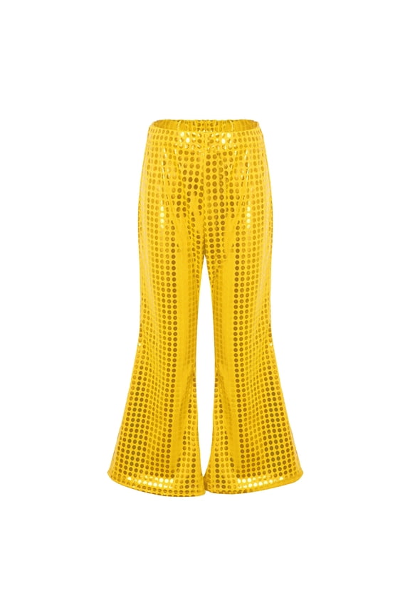 Girls' Sequin Flare Pants Elastic Waist Sparkly Bell Bottoms Party Dance Trousers