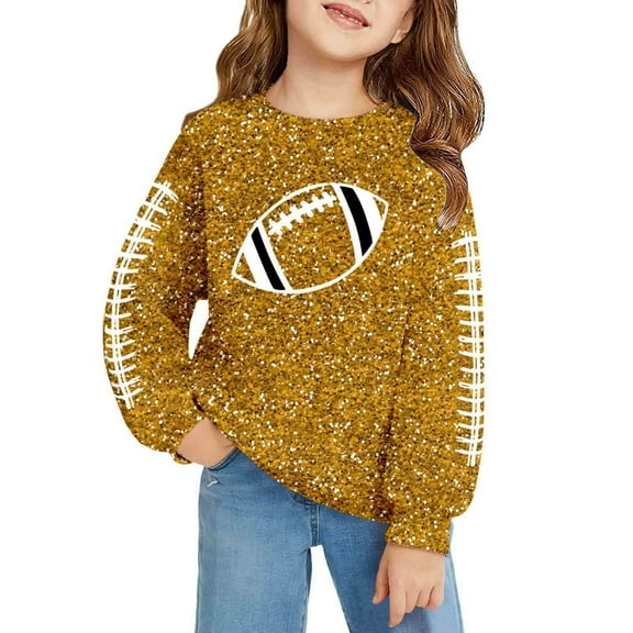 Byoo Teen Girls Sweatshirt Glitter Football Print Hooded Sweatshirt Long Sleeve Pullover
