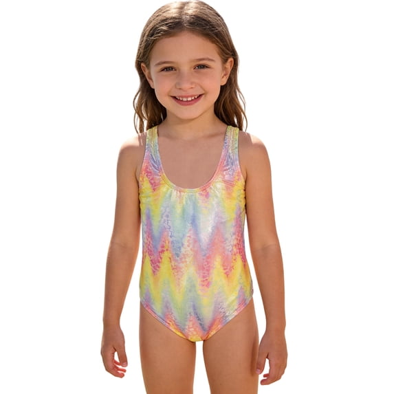 Byoo Girls UPF 50+ One Piece Swimsuit Shimmer Print Pool Water Activities Swimwear,Orange