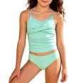 thumbnail image 1 of Byoo Girls UPF 50+ Tankini Set Cross Front Ruched Spaghetti Strap Beach Swimwear,Green, 1 of 4