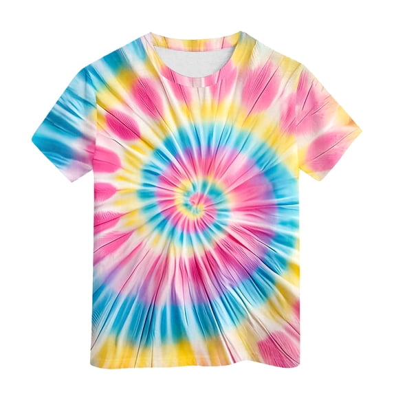 Byoo Tie Dye Graphic T Shirt for Little Girl Vibrant Soft O-Neck Short-Sleeve Summer Tee Shirts Summer Kids Tee Shirts