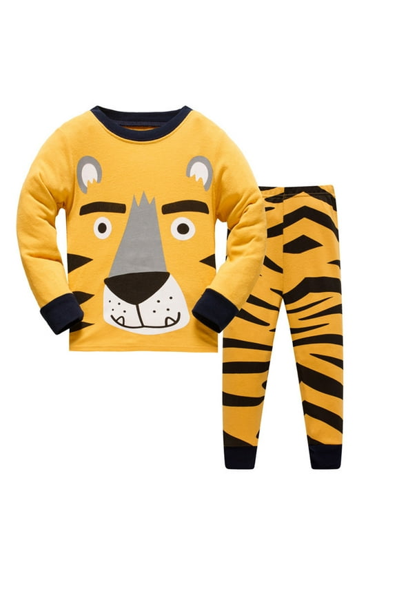 Tiger Print Toddler Boys Outfits Cute Long Sleeve Tee Pants for Kids Pj's Soft Comfy Home 2 Piece Sleepwear