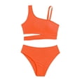 thumbnail image 1 of Byoo Toddler Big Girls UPF 50+ Two Piece Bikini Set One Shoulder Solid Color Beach Pool Swimwear,Orange, 1 of 7